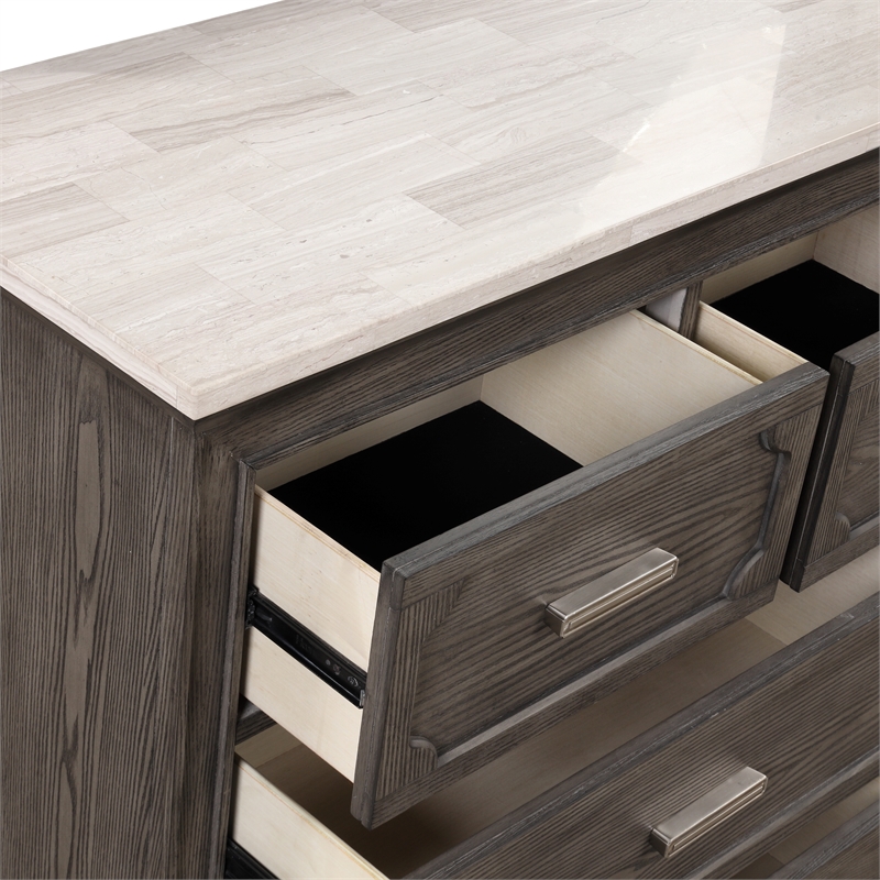 New Classic Furniture Lisbon Solid Wood 7-Drawer Dresser with Marble top in Gray