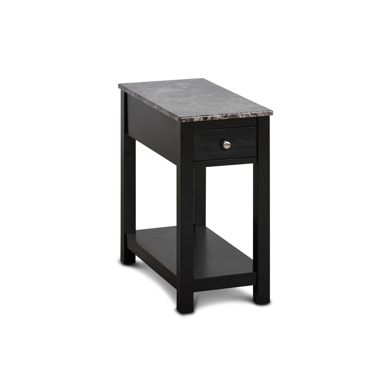 New Classic Furniture Noah Wood End Table w/ Faux Marble Top in Black (Set of 2)
