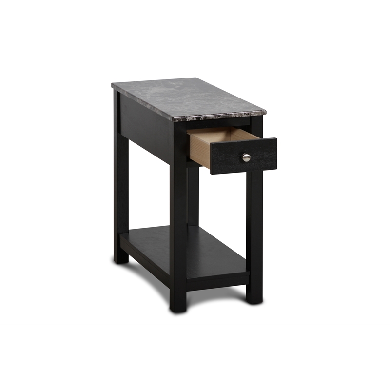 New Classic Furniture Noah Wood End Table w/ Faux Marble Top in Black (Set of 2)