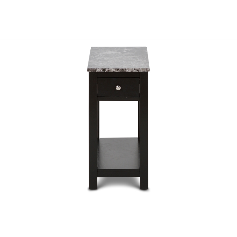 New Classic Furniture Noah Wood End Table w/ Faux Marble Top in Black (Set of 2)