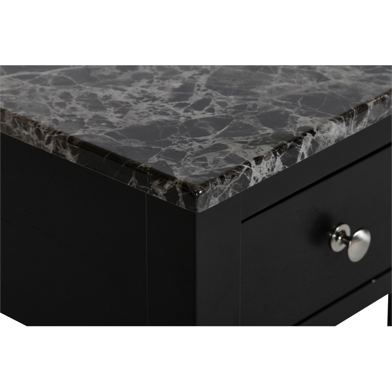 New Classic Furniture Noah Wood End Table w/ Faux Marble Top in Black (Set of 2)