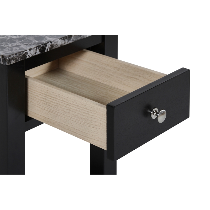 New Classic Furniture Noah Wood End Table w/ Faux Marble Top in Black (Set of 2)