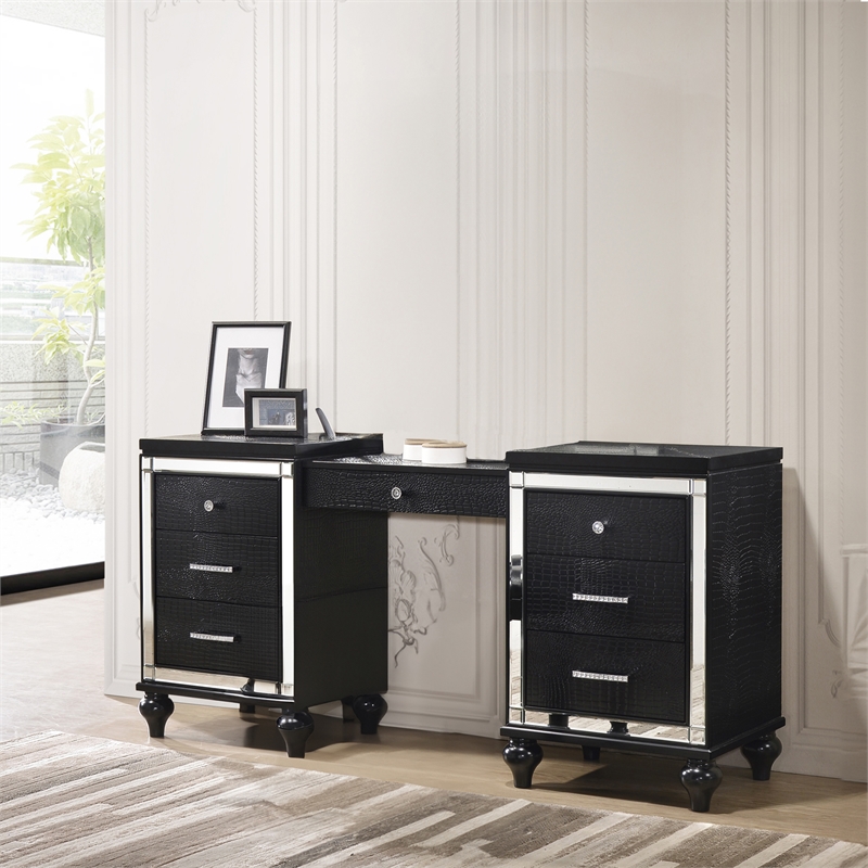 New Classic Furniture Valentine Solid Wood 7-Drawers Vanity in Black