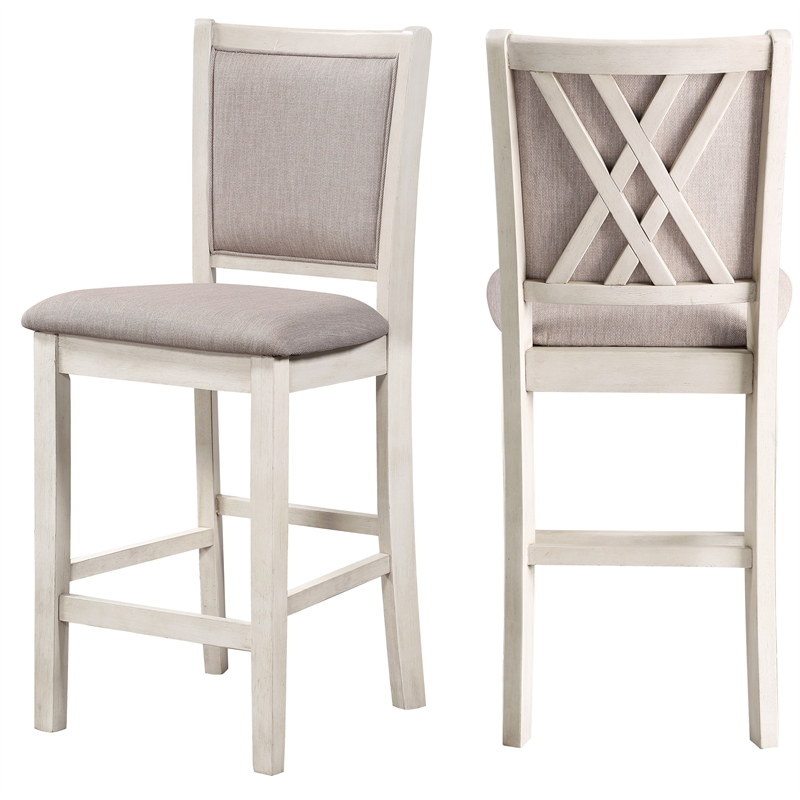 New Classic Furniture Amy Solid Wood Counter Chairs in Bisque Brown (Set of 2)
