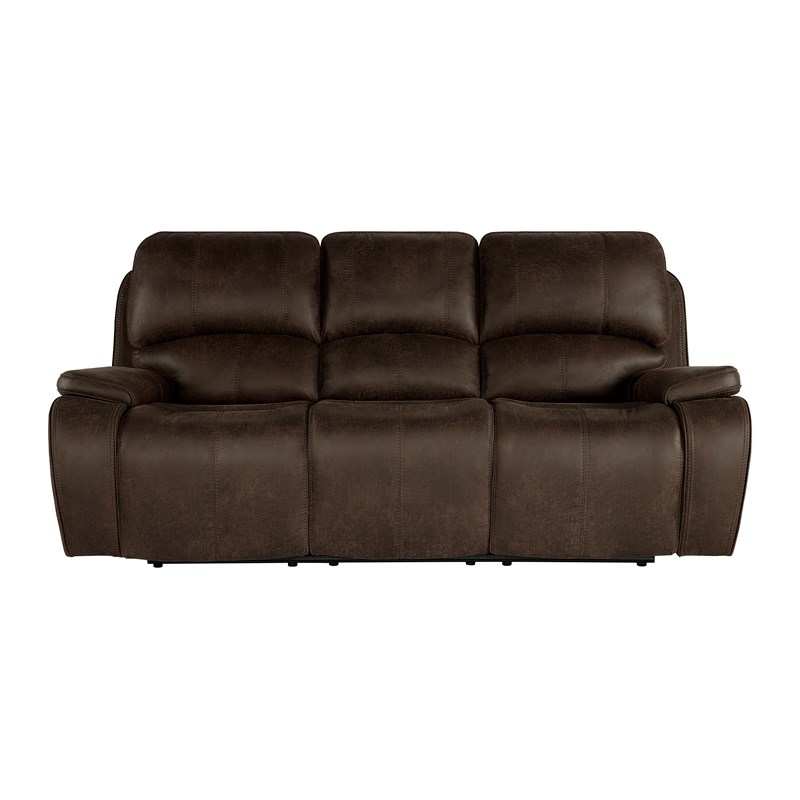 New Classic Furniture Brookings Polyester Fabric Sofa w/Dual Recliners in Brown