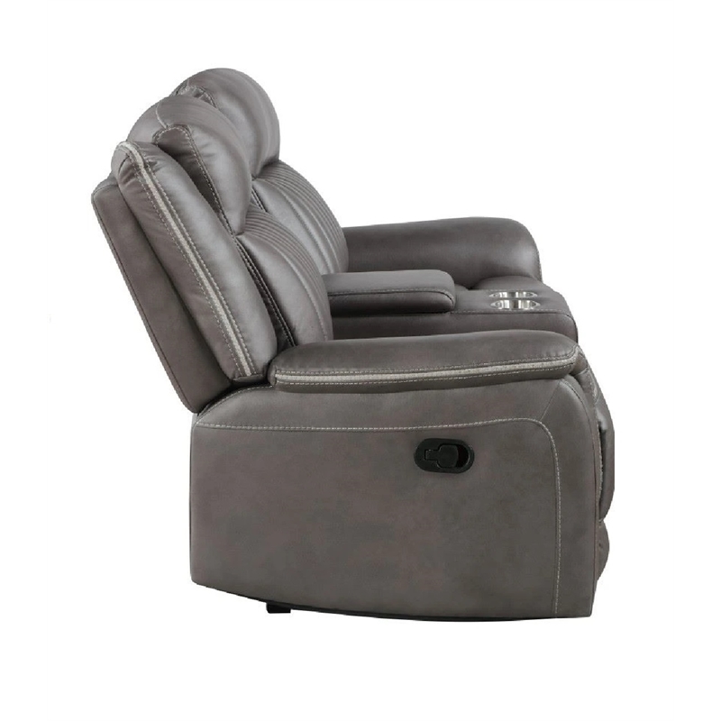 New Classic Furniture Enzo Polyester Fabric Loveseat with Dual Recliners in Gray