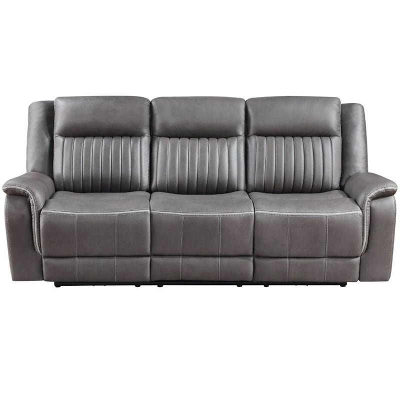 New Classic Furniture Enzo Polyester Fabric Sofa with Dual Recliners in Gray