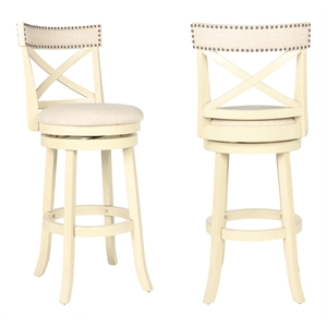New Classic Furniture York 29&quot Solid Wood Bar Stool in White/Beige (Set of 2)
