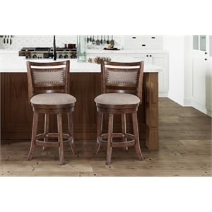 New Classic Furniture Aberdeen 24&quot Wood Counter Stool in Brown/Beige (Set of 2)