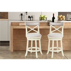 New Classic Furniture York 24&quot Solid Wood Counter Stool White/Beige (Set of 2)