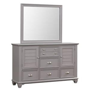 New Classic Furniture Jamestown Solid Wood 5-Drawer Dresser with Mirror in Gray