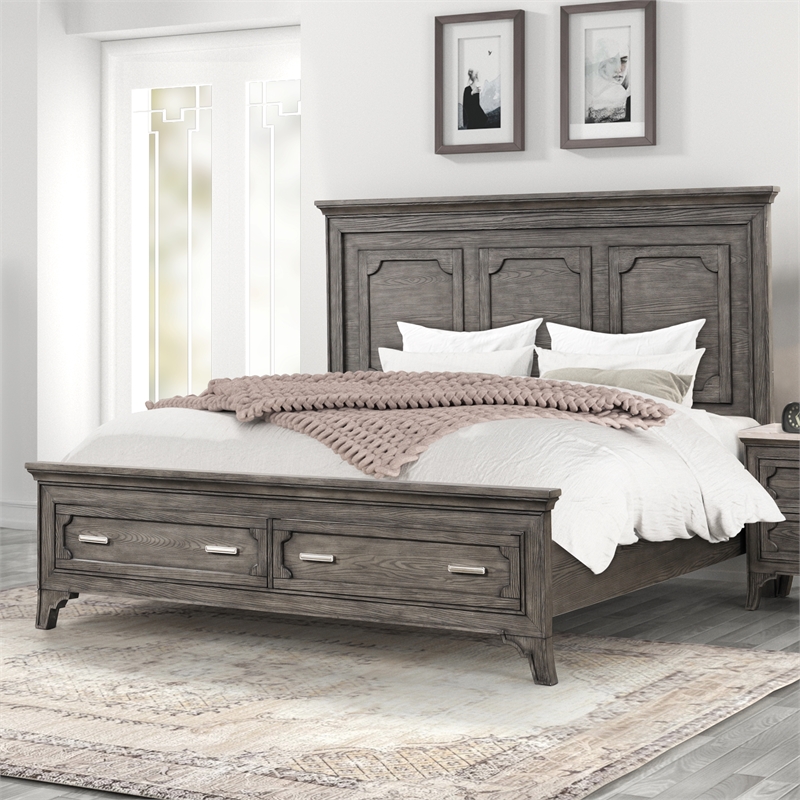 New Classic Furniture Lisbon Solid Wood California King Bed in Gray
