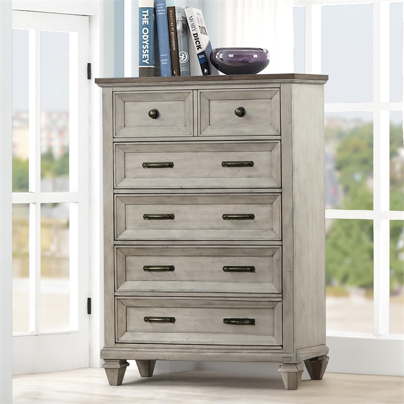 New Classic Furniture Mariana Solid Wood 5-Drawer Chest in Vintage Cream