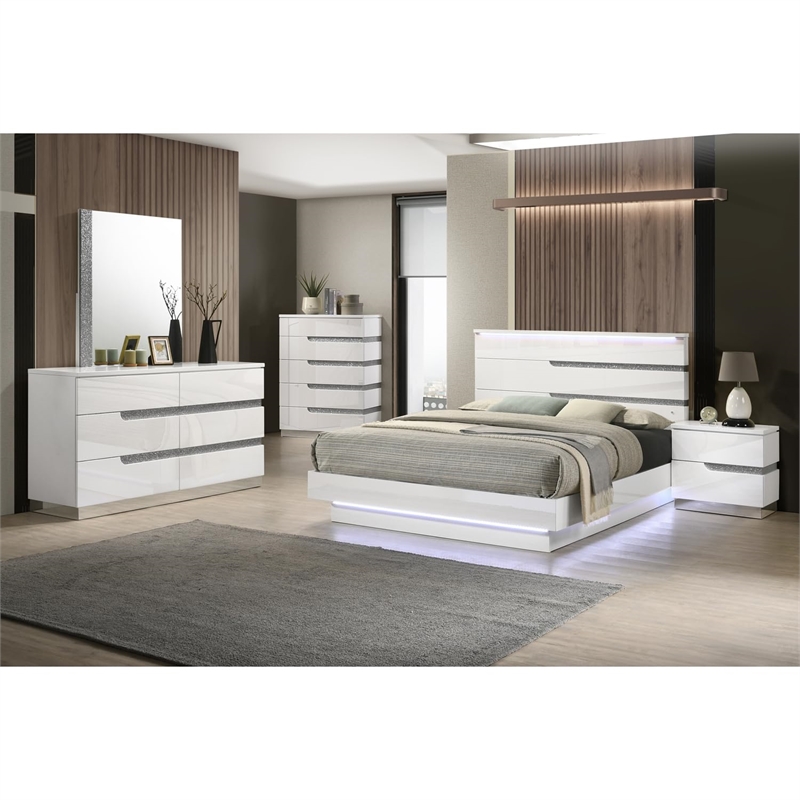 New Classic Furniture Paradox Solid Wood 6-Drawers Dresser with Mirror in White
