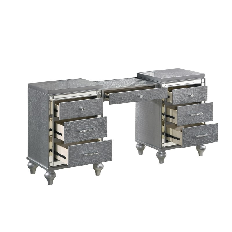 New Classic Furniture Valentine Solid Wood 7-Drawers Vanity in Silver