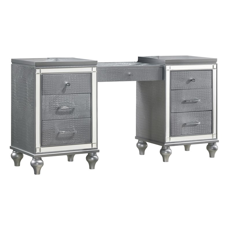 New Classic Furniture Valentine Solid Wood 7-Drawers Vanity in Silver