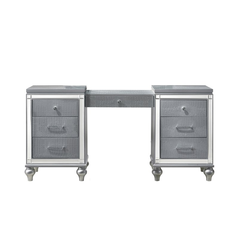New Classic Furniture Valentine Solid Wood 7-Drawers Vanity in Silver