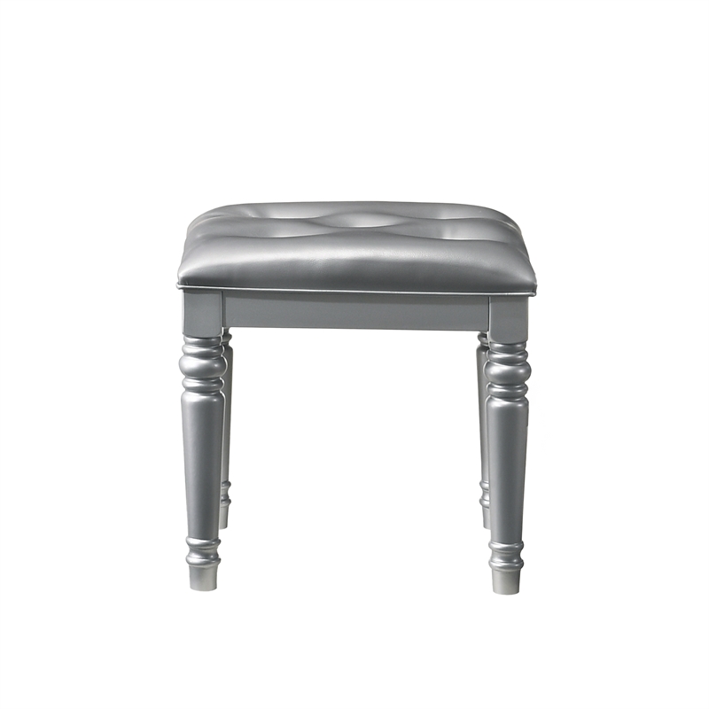 New Classic Furniture Valentine Solid Wood Bedroom Vanity Stool in Silver