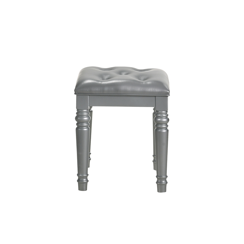 New Classic Furniture Valentine Solid Wood Bedroom Vanity Stool in Silver