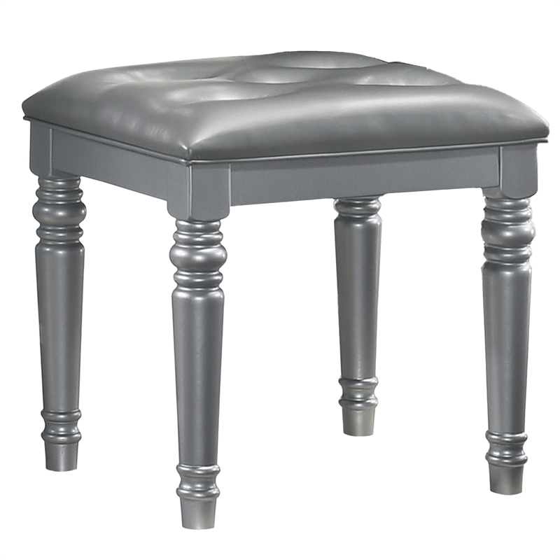 New Classic Furniture Valentine Solid Wood Bedroom Vanity Stool in Silver