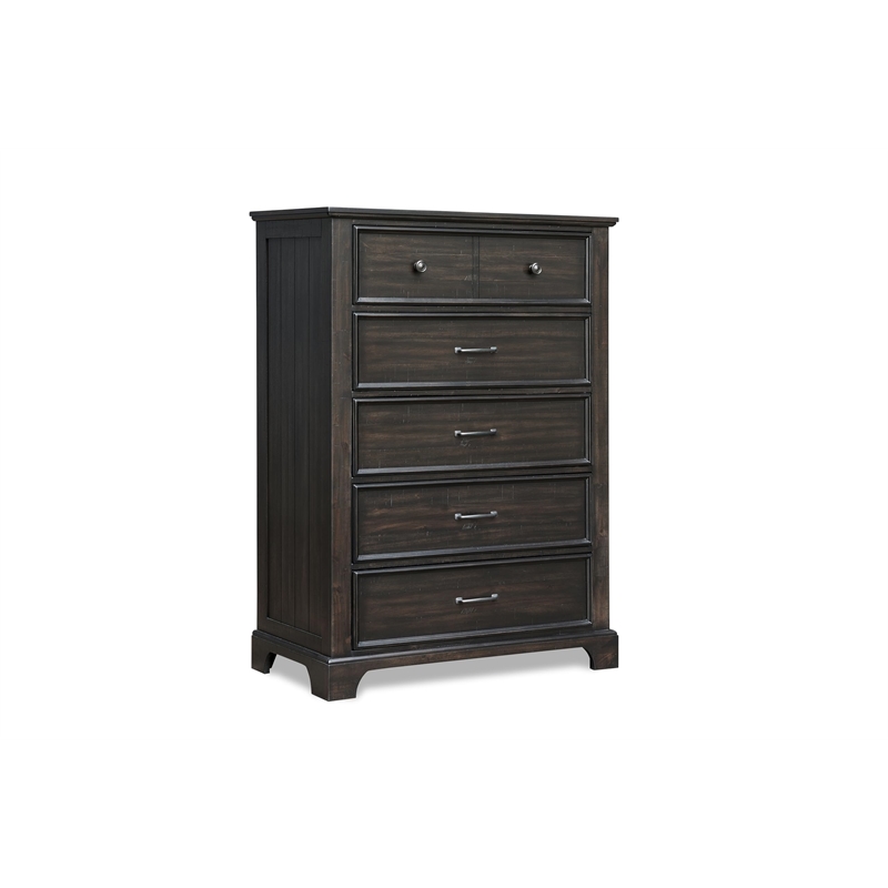 New Classic Furniture Stafford County Solid Wood 5-Drawer Chest in Walnut