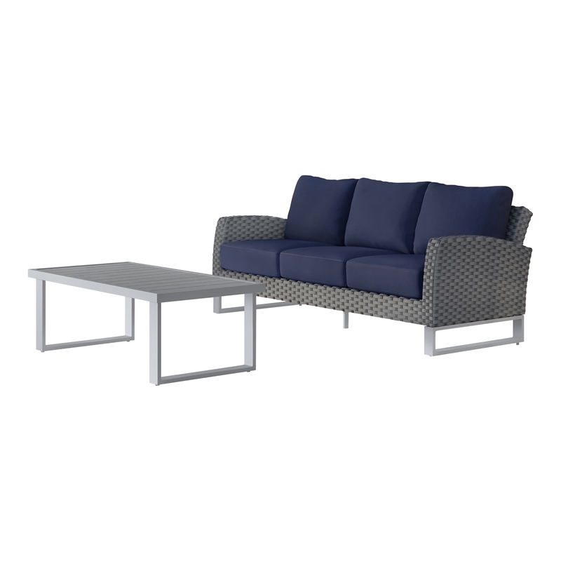 New Classic Furniture Fiji 2-piece Wicker/Fabric Outdoor Sofa Set in Blue