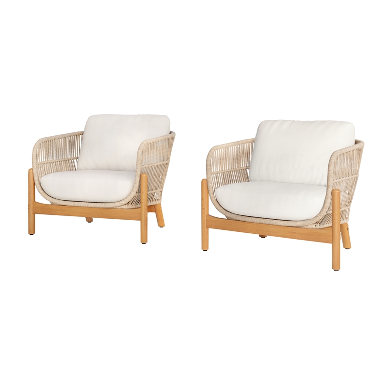 New Classic Furniture Solstice Wood Patio Club Chair in Linen Beige (Set of 2)
