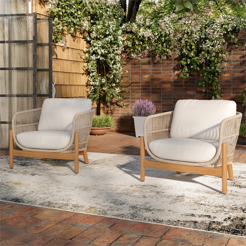 New Classic Furniture Solstice Wood Patio Club Chair in Linen Beige (Set of 2)