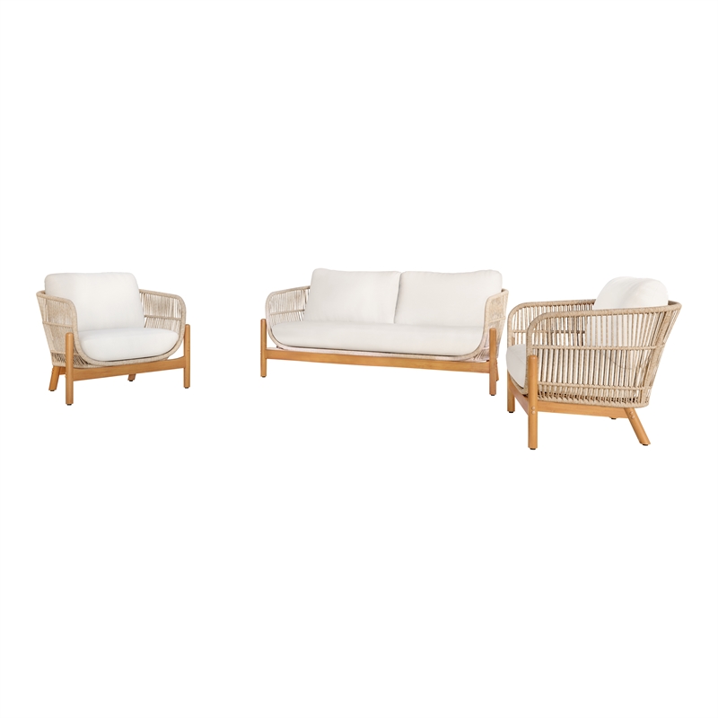 New Classic Furniture Solstice 3-piece Wood Patio Conversation Set in Beige