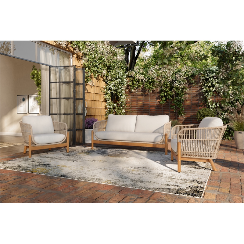 New Classic Furniture Solstice 3-piece Wood Patio Conversation Set in Beige