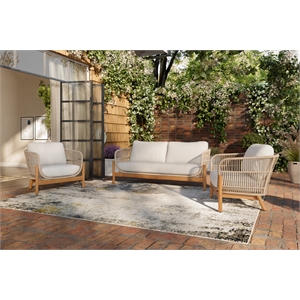 New Classic Furniture Solstice 3-piece Wood Patio Conversation Set in Beige