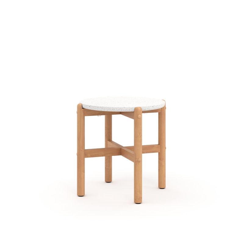 New Classic Furniture Solstice Wood Patio End Table with Terrazzo Top in Natural