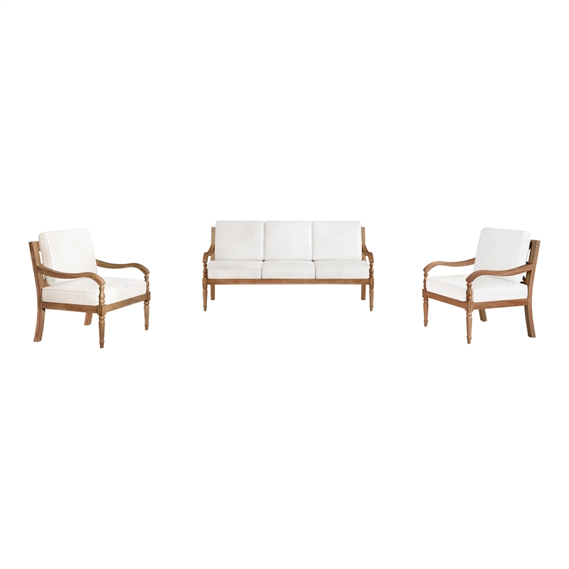 New Classic Furniture Savannah 3-piece Wood Patio Set in Natural/White