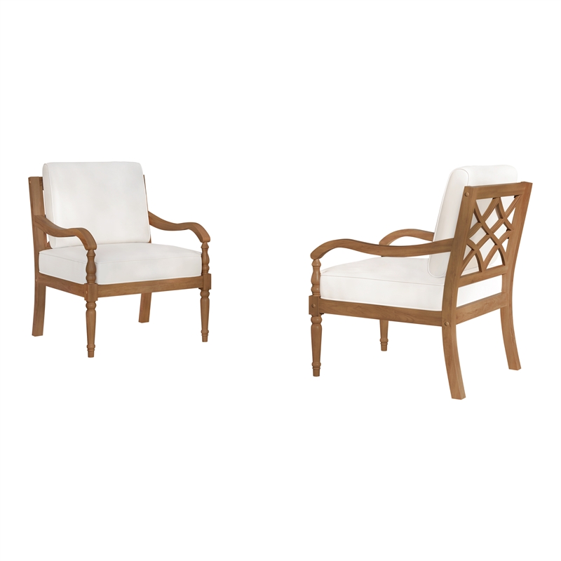 New Classic Furniture Savannah Wood Patio Club Chair in Natural/White (Set of 2)