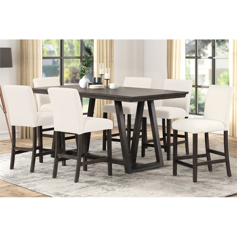 New Classic Furniture High Line 7-piece Wood Counter Table Set in White