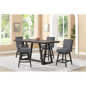 New Classic Furniture High Line Wood Counter Table & 4 Swivel Stools in Gray