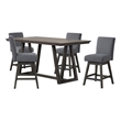 New Classic Furniture High Line Wood Counter Table & 4 Swivel Stools in Gray