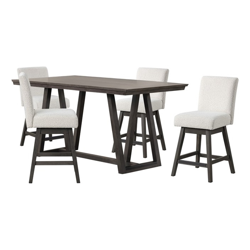 New Classic Furniture High Line Wood Counter Table & 4 Swivel Stools in White