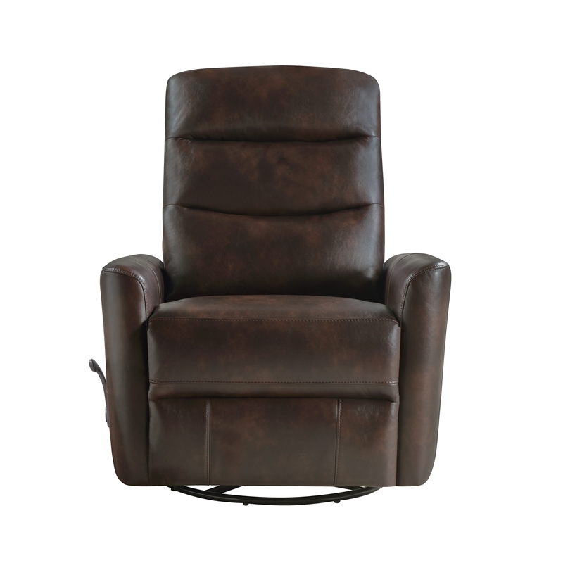 New Classic Furniture Takami Faux Leather Swivel Recliner in Brown