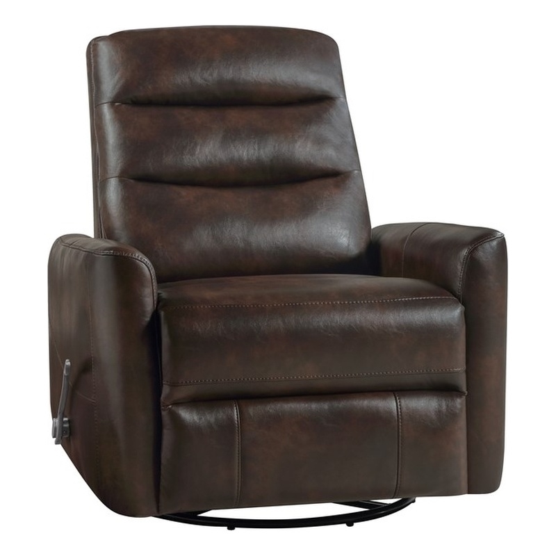 New Classic Furniture Takami Faux Leather Swivel Recliner in Brown