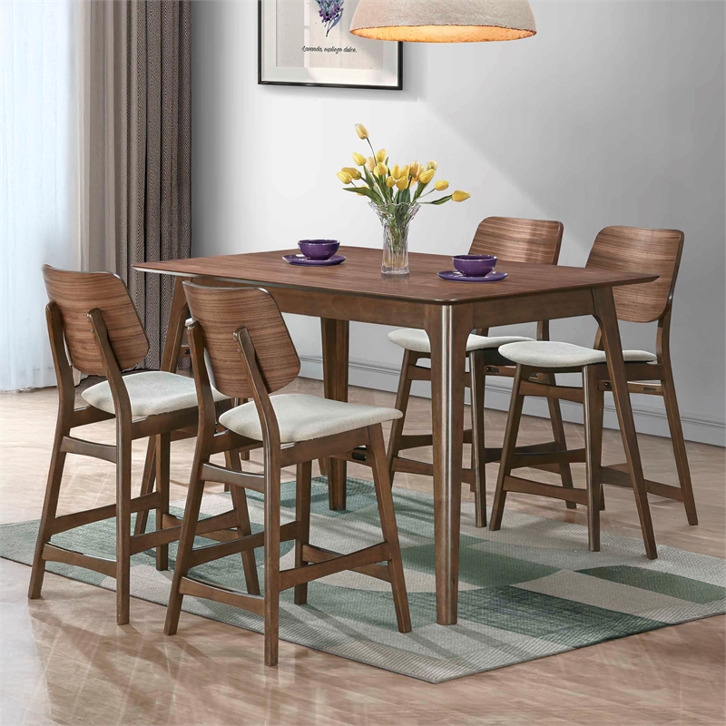 New Classic Furniture Oscar 5-piece Wood Counter Dining Set in Walnut
