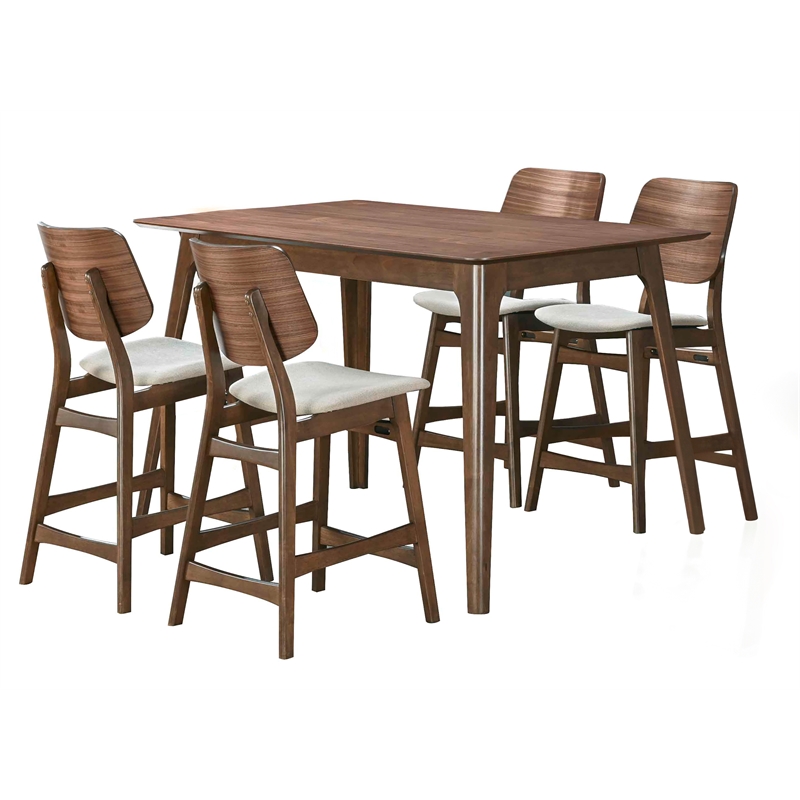 New Classic Furniture Oscar 5-piece Wood Counter Dining Set in Walnut