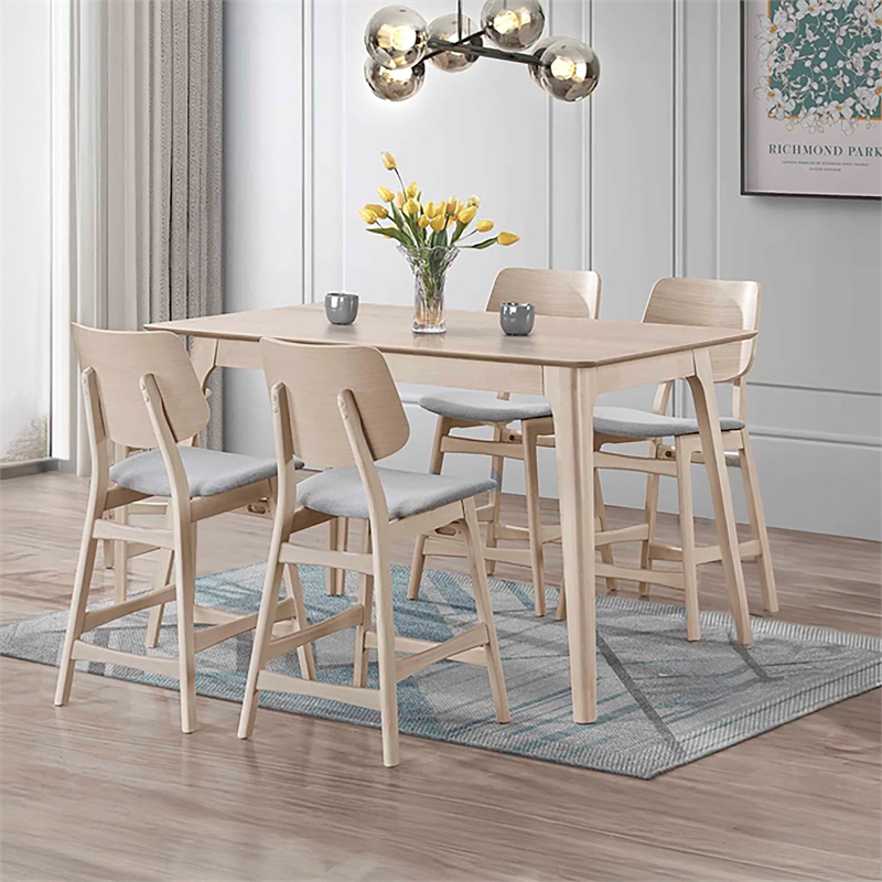 New Classic Furniture Oscar 5-piece Wood Counter Dining Set in White Ash