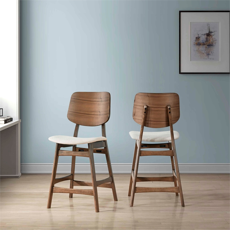 New Classic Furniture Oscar Wood Counter Dining Chairs in Walnut (Set of 2)