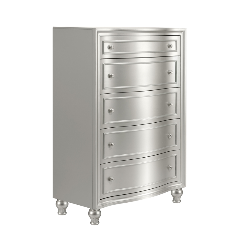 New Classic Furniture Reflections Wood 5-Drawer Chest in Silver