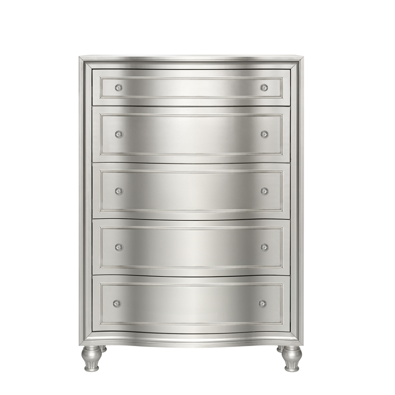 New Classic Furniture Reflections Wood 5-Drawer Chest in Silver