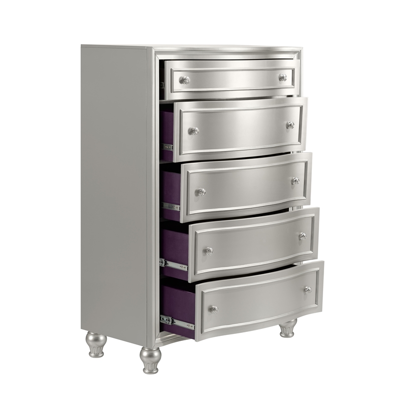New Classic Furniture Reflections Wood 5-Drawer Chest in Silver