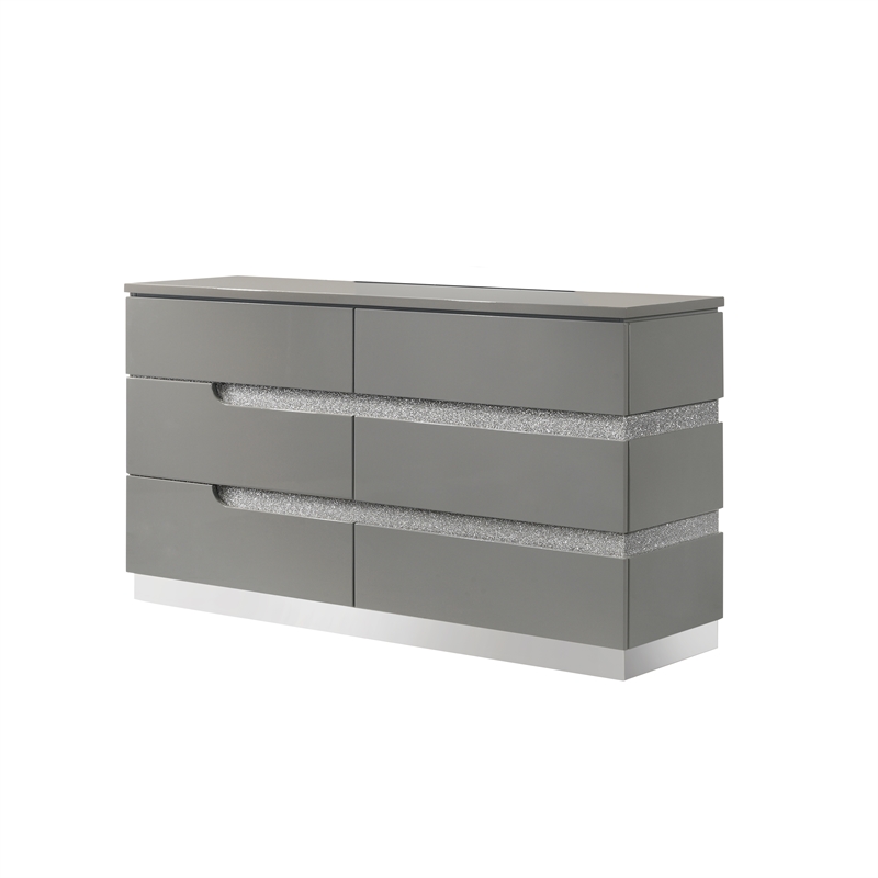 New Classic Furniture Paradox Glam Wood 6-Drawer Dresser in Gray