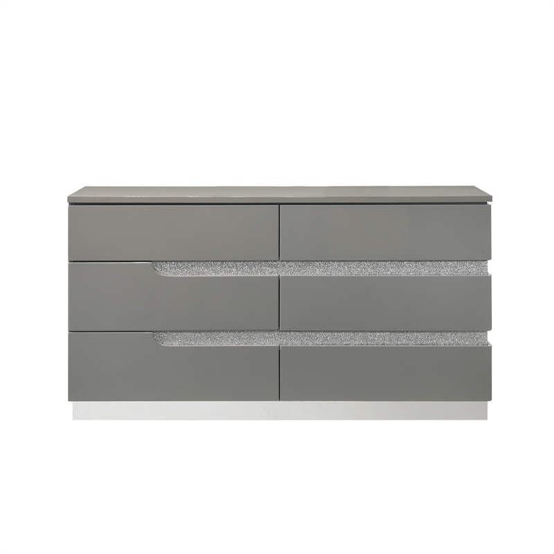 New Classic Furniture Paradox Glam Wood 6-Drawer Dresser in Gray