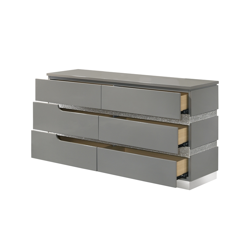 New Classic Furniture Paradox Glam Wood 6-Drawer Dresser in Gray